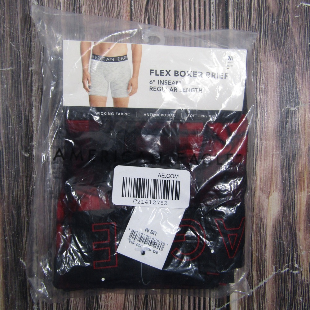 American Eagle Flex Boxer Brief Mens Medium Red Black Buffalo Plaid 6" Inseam